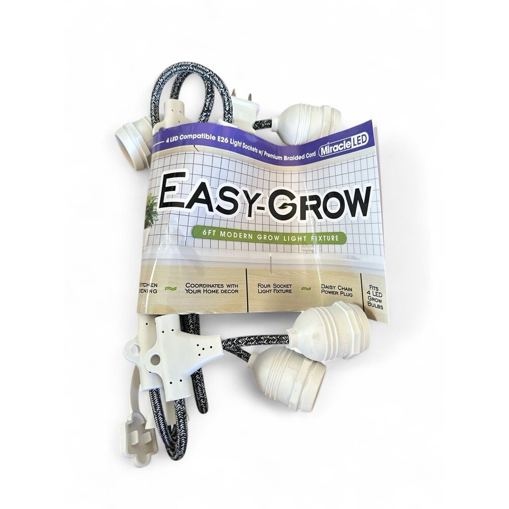 NEW Easy-Grown 6ft Modern Grow Light Fixture 4 Socket Fits 4 LED Bulbs